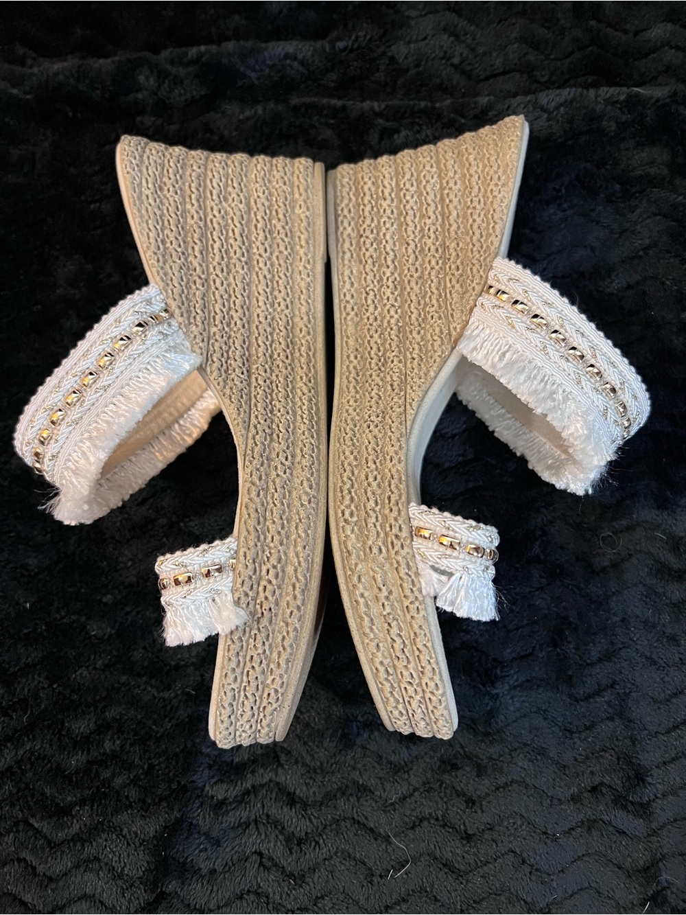 Italian Shoemakers Women’s Fringe Espadrille Wedge Sandals-Beige & White-Size 9 - Picture 4 of 12